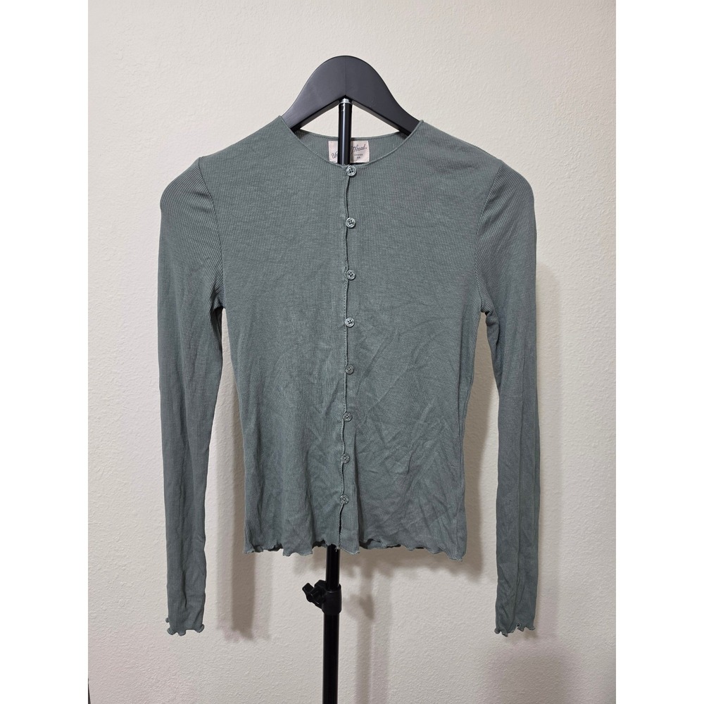 Universal Thread Sage Green Ribbed Lettuce Edge Button Front Cardigan XS